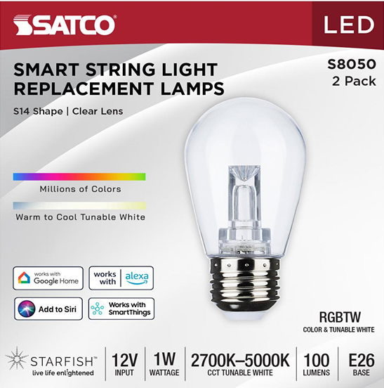 Clear replacement smart string light bulb with E26 base and tunable white color for home improvement projects