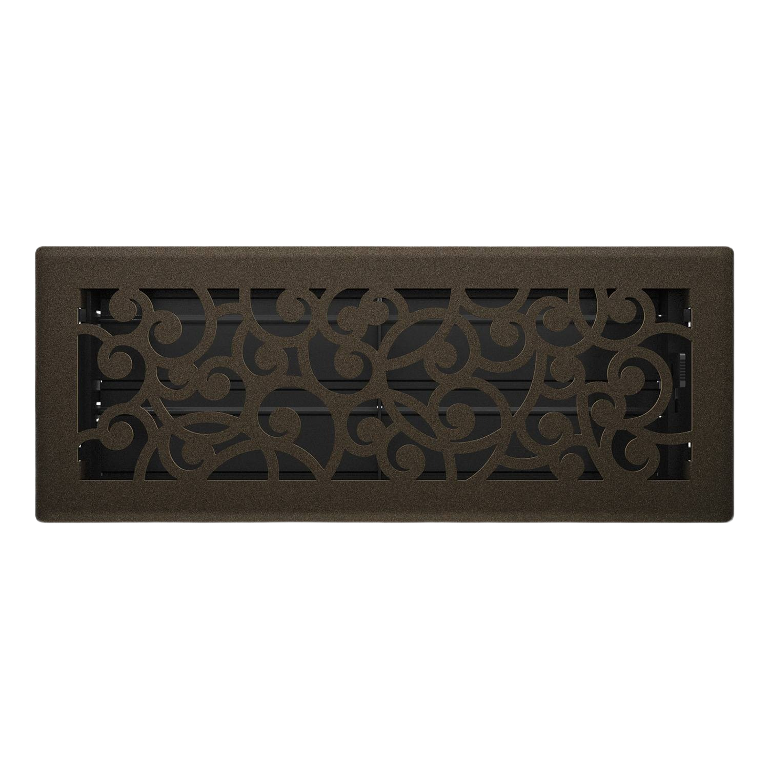 Bronze age floor register with decorative scroll design, steel face plate, suitable for home improvement collections under $50