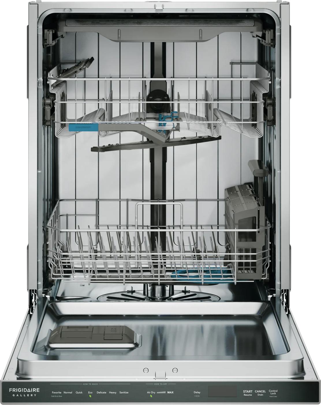 open stainless steel built-in dishwasher tub with adjustable racks in kitchen appliances and dishwashers collection