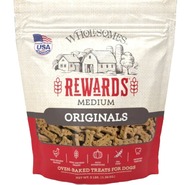 Resealable bag of Wholesomes Rewards Medium Original oven-baked dog treats with chicken and superfoods under $50