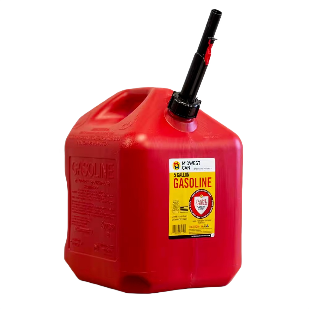 Red 5-gallon plastic gasoline fuel can with auto shut-off spout for automotive and mechanic tools under $50 collection