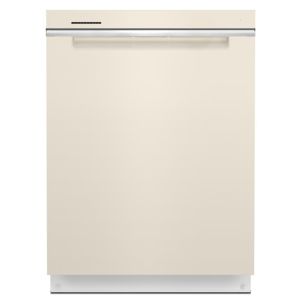 24-inch beige dishwasher with recessed handle and minimalist design for kitchen and home improvement appliances