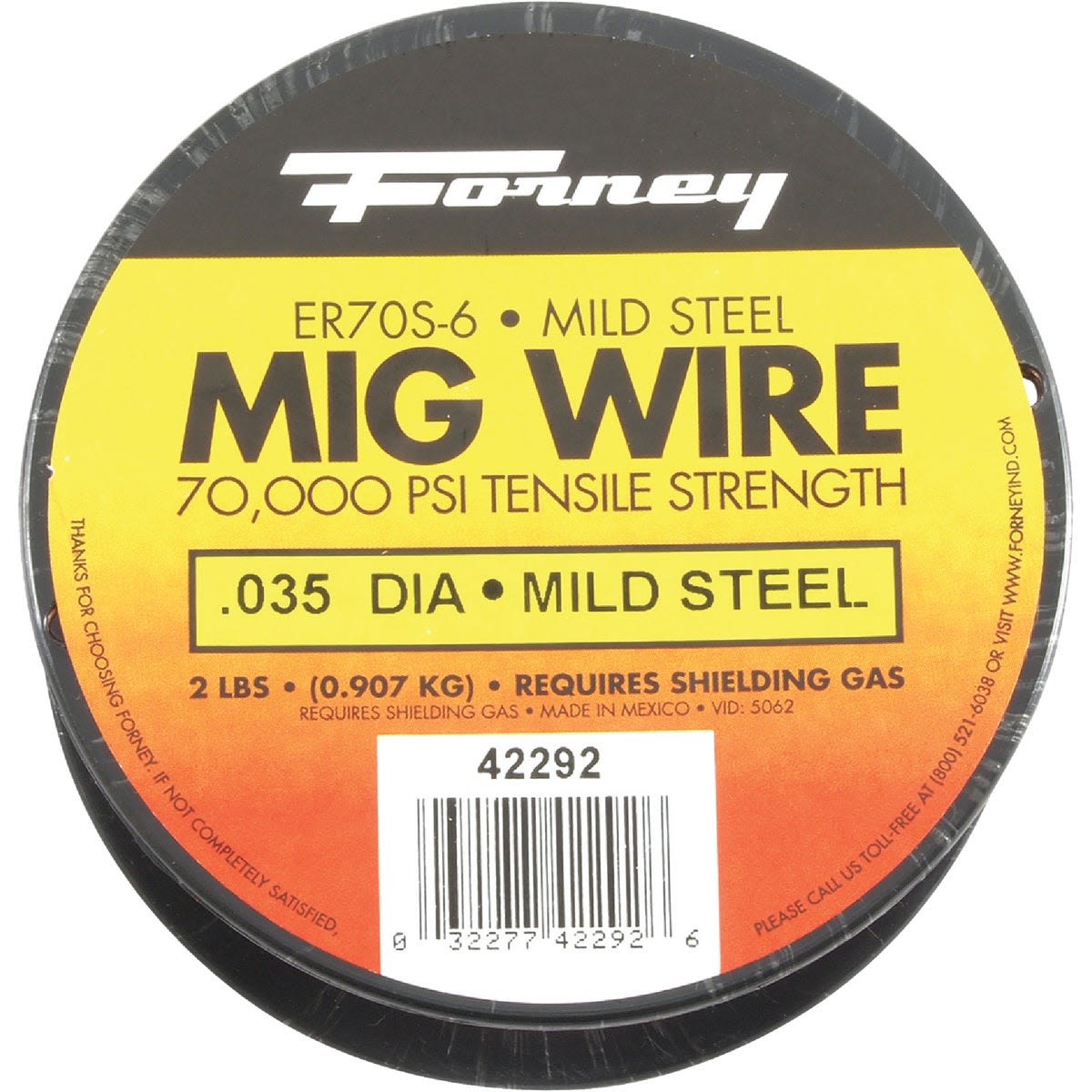 Spool of Forney mild steel MIG wire .035 diameter with 2-pound weight for welding and home improvement projects