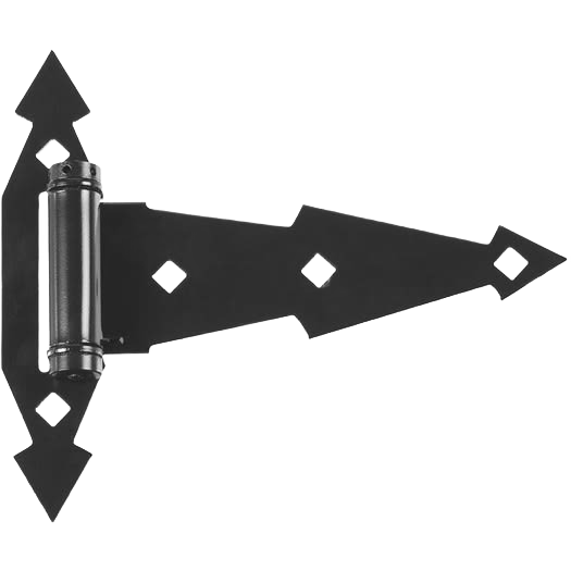Black ornamental spring tee hinge with arrowhead design for gates, part of door hardware and slides & hinges collection under $50.