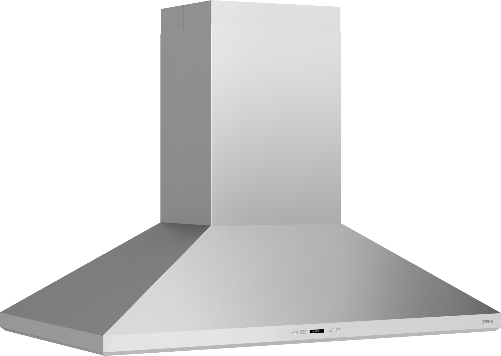 Stainless steel 48-inch island range hood with LED panel and magnetic duct covers in kitchen and appliances collection