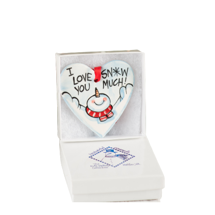 Heart-shaped hand-painted ceramic ornament with snowman and red scarf, Christmas decoration under $50 collection