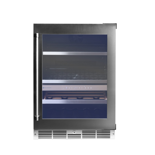 Built-in stainless steel under counter beverage center with glass door and digital controls in Refrigerators collection