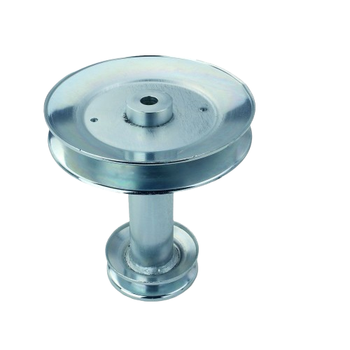 Genuine John Deere metal pulley with dual grooves, designed for automotive and mechanical repair applications.