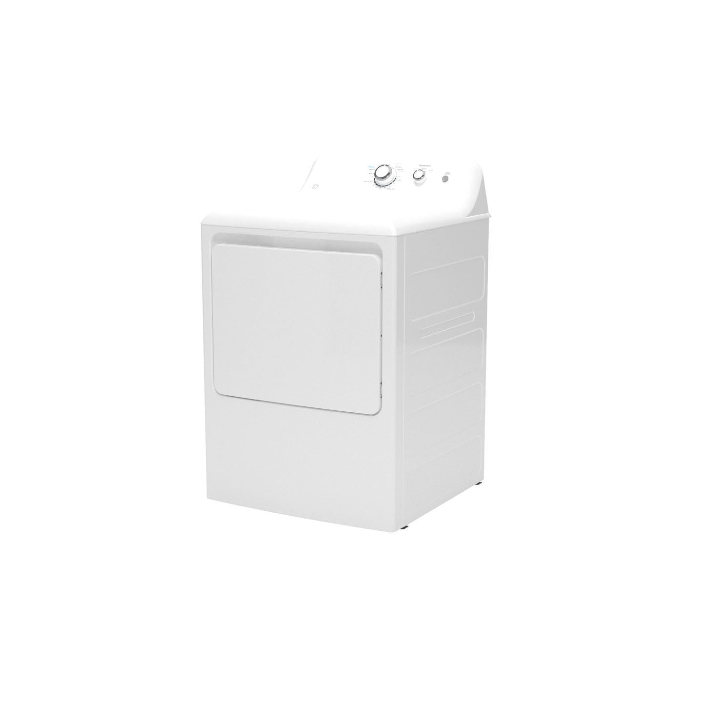 White electric dryer with front load door and control knobs on top from appliances and washers & dryers collection