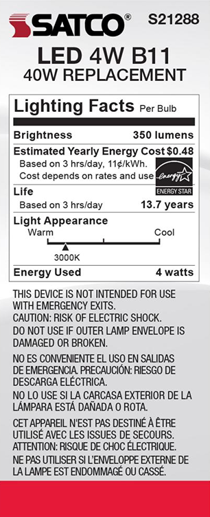 Energy-efficient 4-watt B11 LED bulb with frosted soft white light for home improvement and electrical use collections