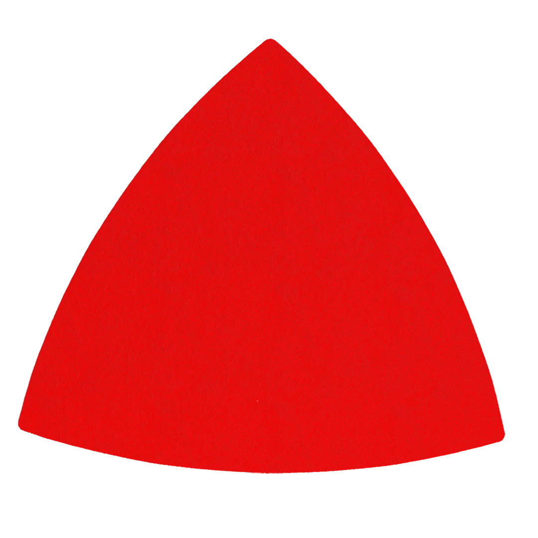 Red triangular sanding sheet designed for use with power tool accessories in abrasives and tool accessories collections