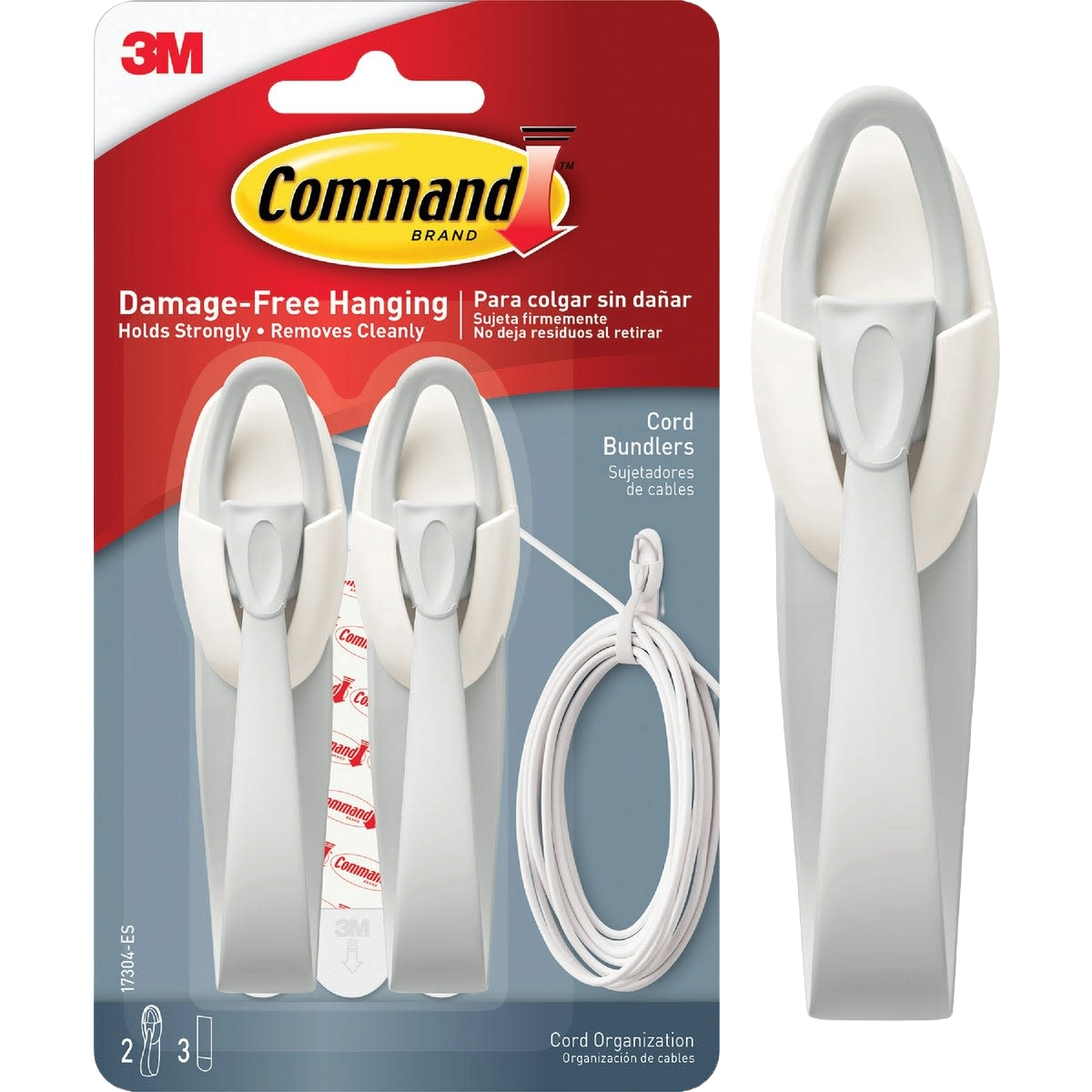 3M Command adhesive cord bundler hooks 2-pack in white, organized for home improvement and hardware use