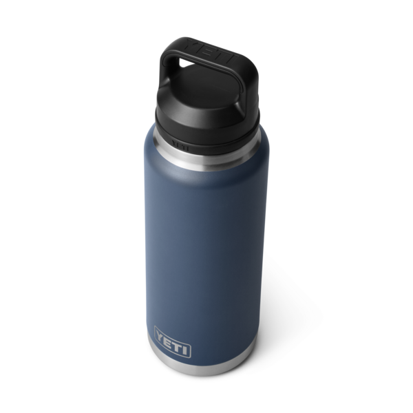 Matte blue stainless steel insulated 36 oz bottle with black handle chug cap from Drinkware and Kitchen & Kitchenware under $100