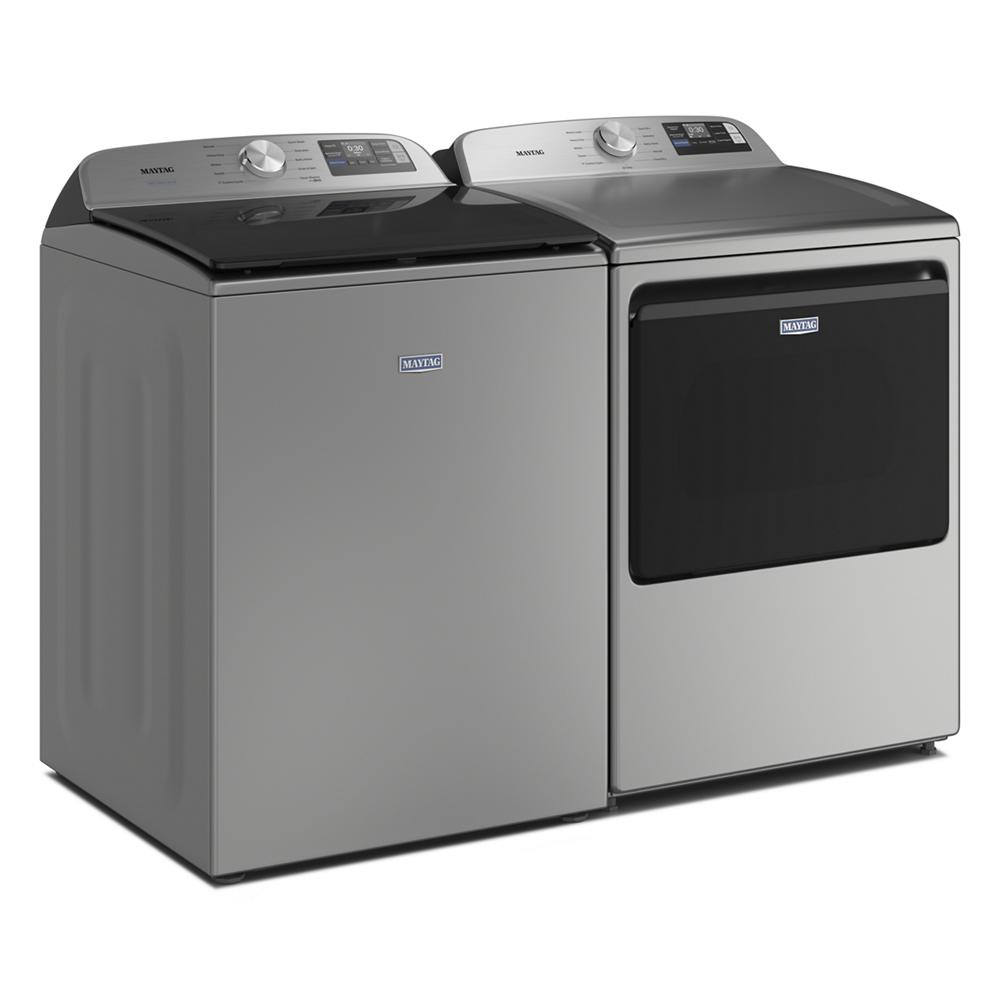 Pair of modern gray Maytag washer and dryer with digital controls in washers and appliances collection