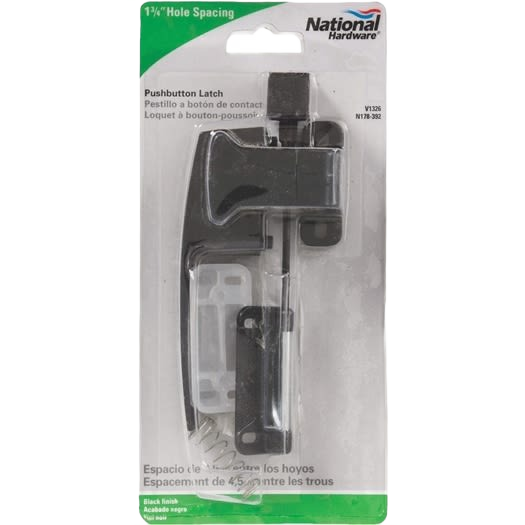 Black push button latch with 1-3/4 inch hole spacing in Hardware and Furniture Accessories for home improvement projects