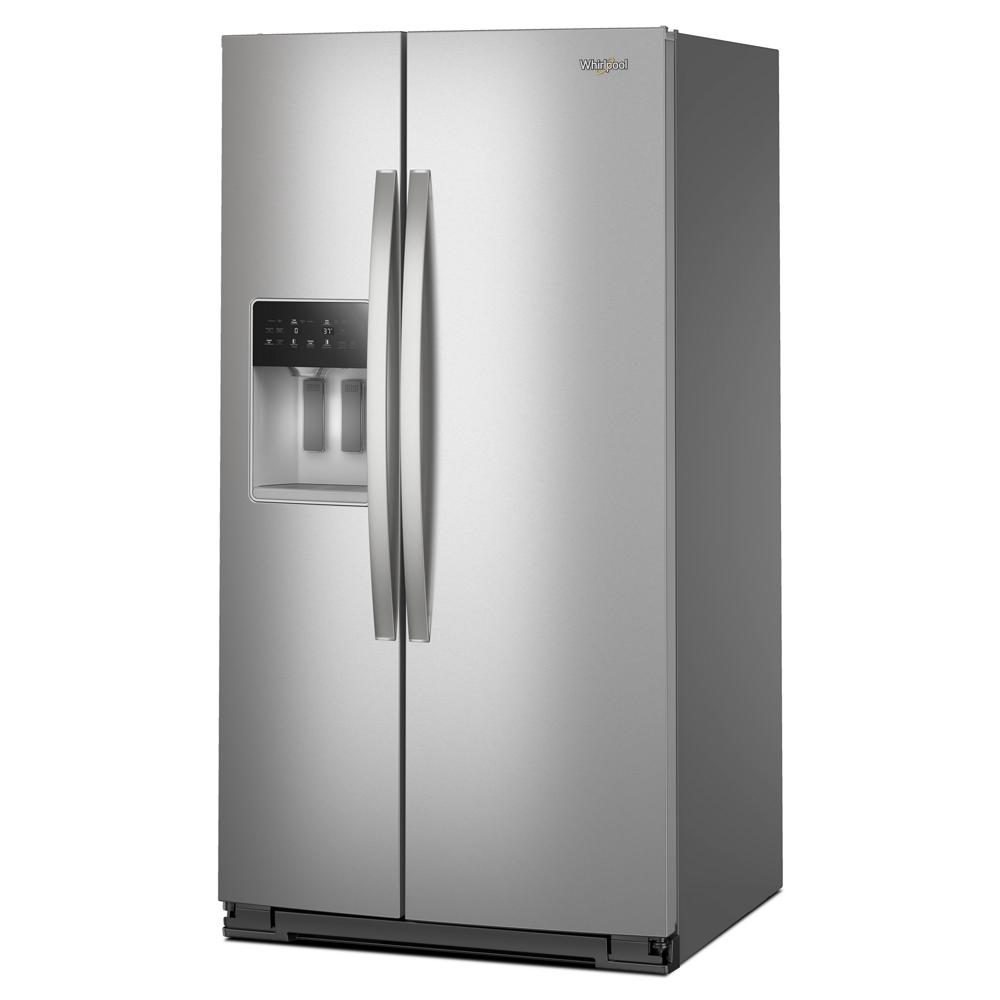 36-inch wide stainless steel side-by-side refrigerator with built-in water and ice dispenser in appliances collection