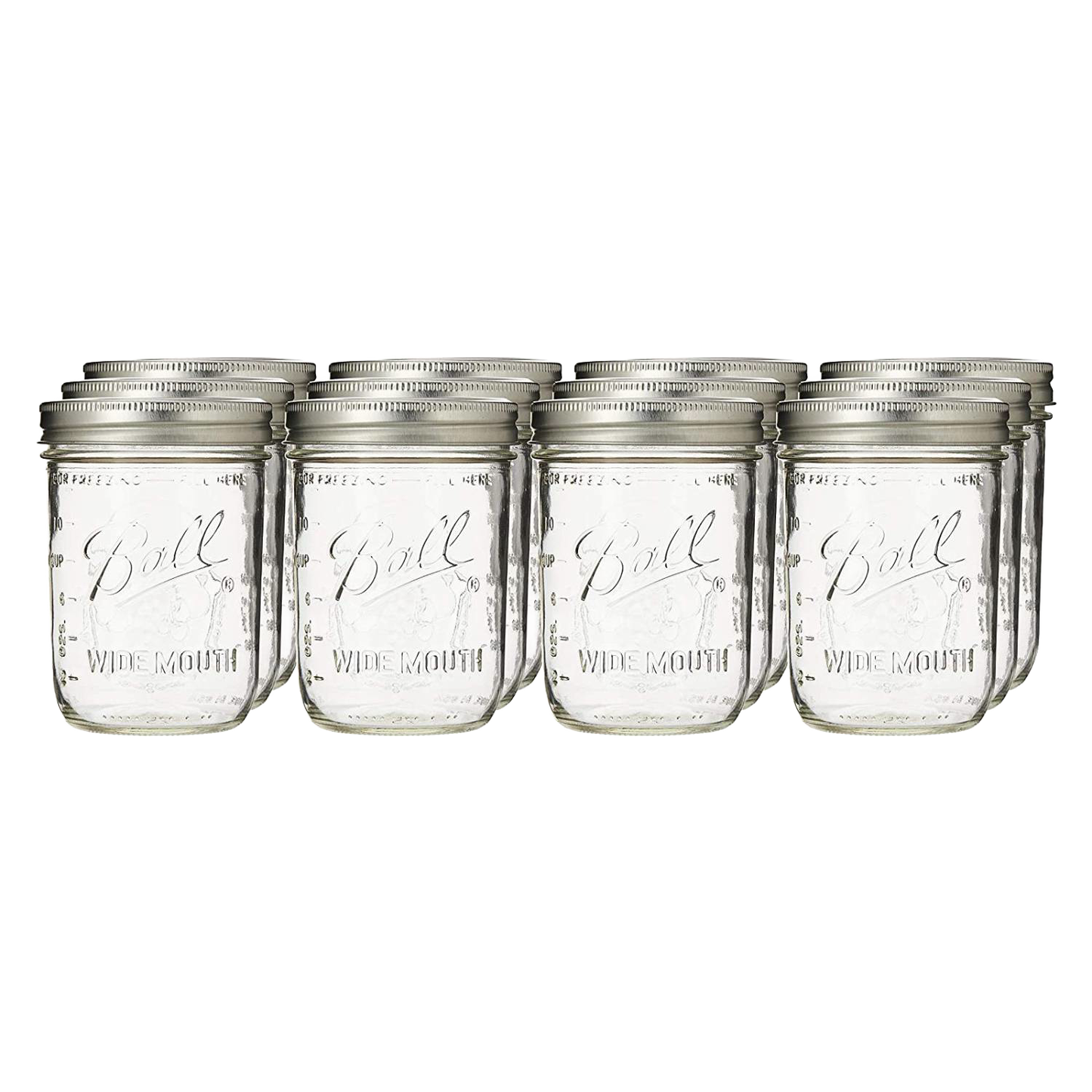 Set of twelve clear wide mouth glass canning jars with silver lids for kitchenware and home storage under $50