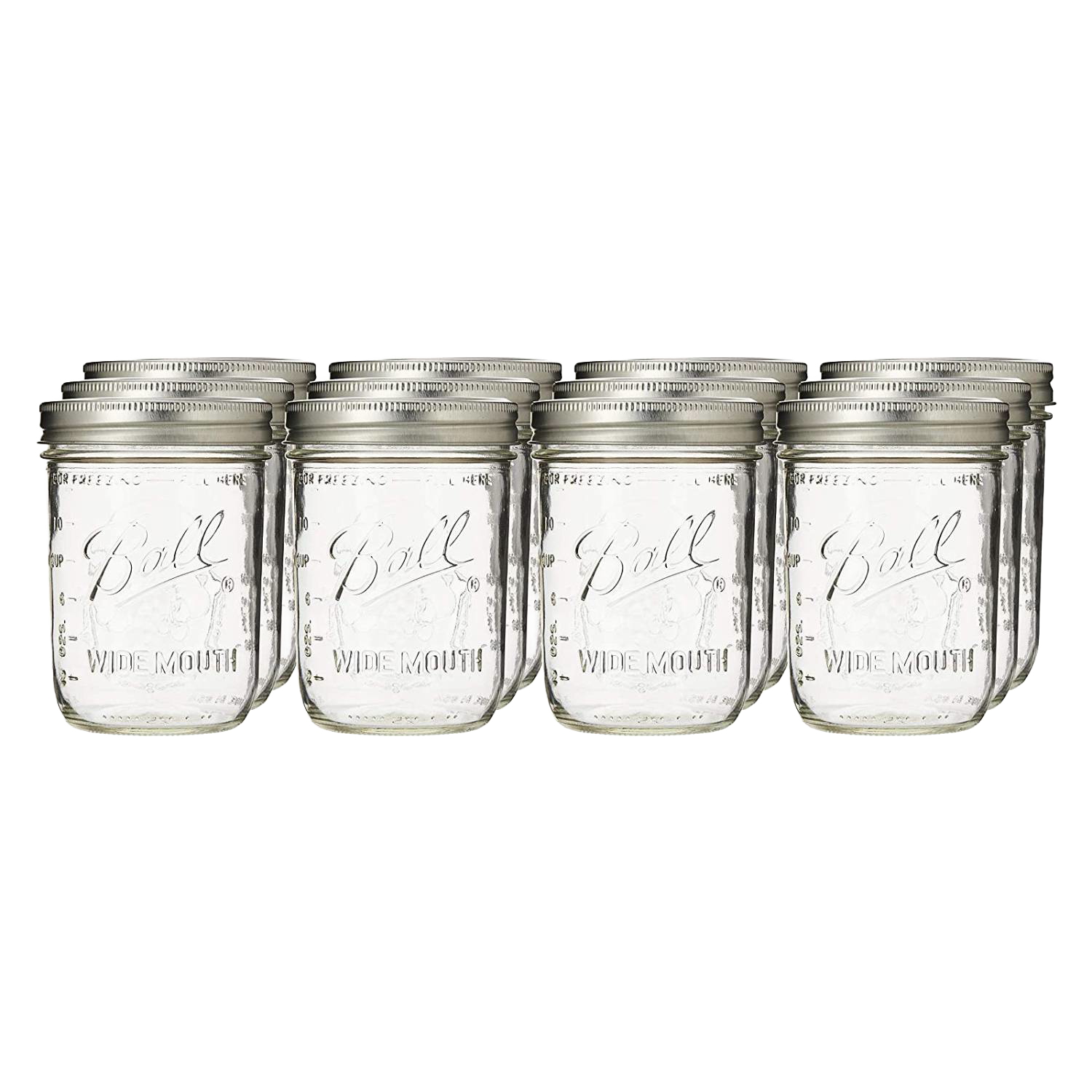 Set of twelve clear wide mouth glass canning jars with silver lids for kitchenware and home storage under $50