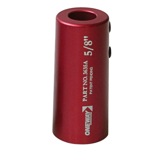 Red anodized metal ferrule with engraved size marking for tools and home improvement projects