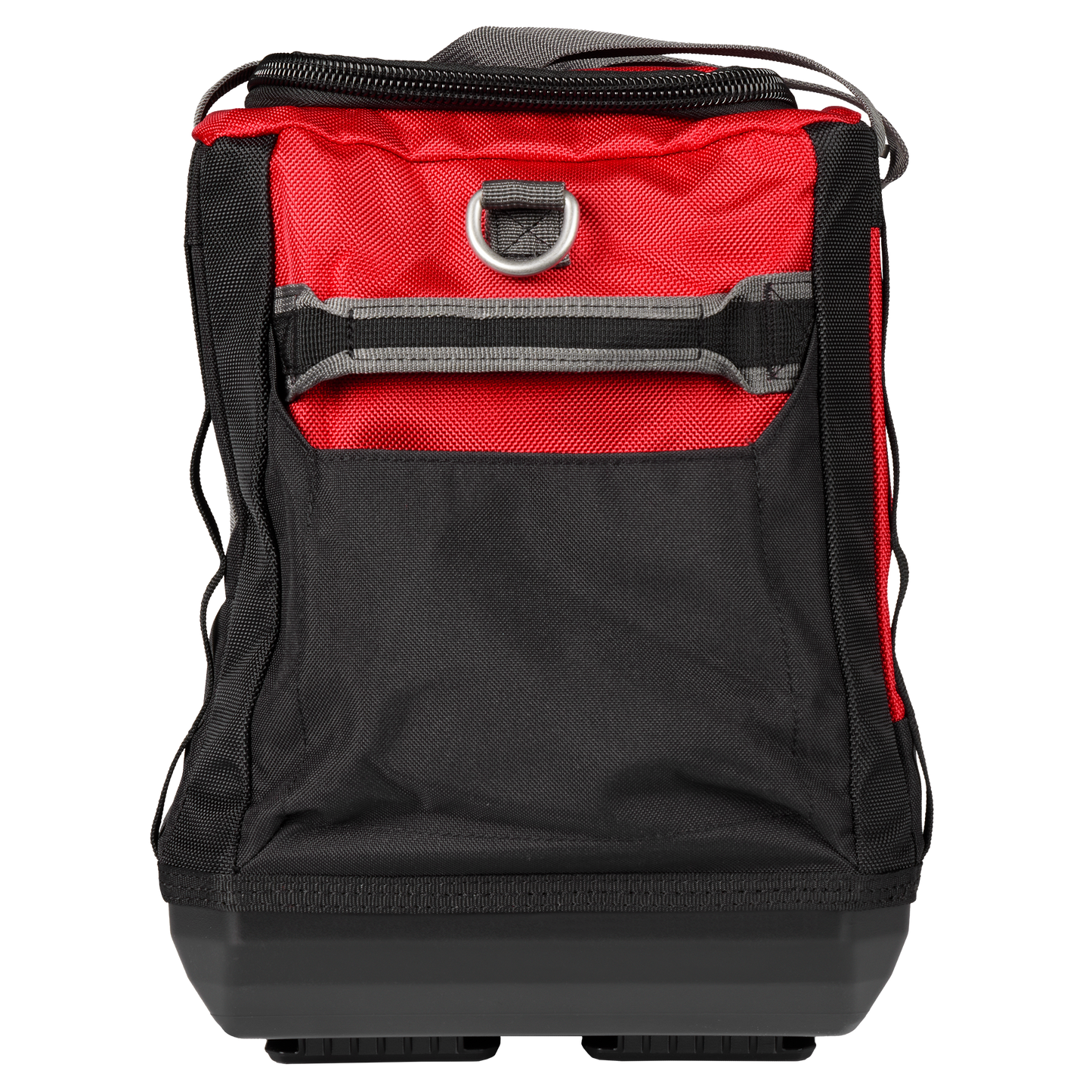 Red and black Milwaukee PACKOUT tool bag with durable fabric and reinforced handles for tools and home improvement use