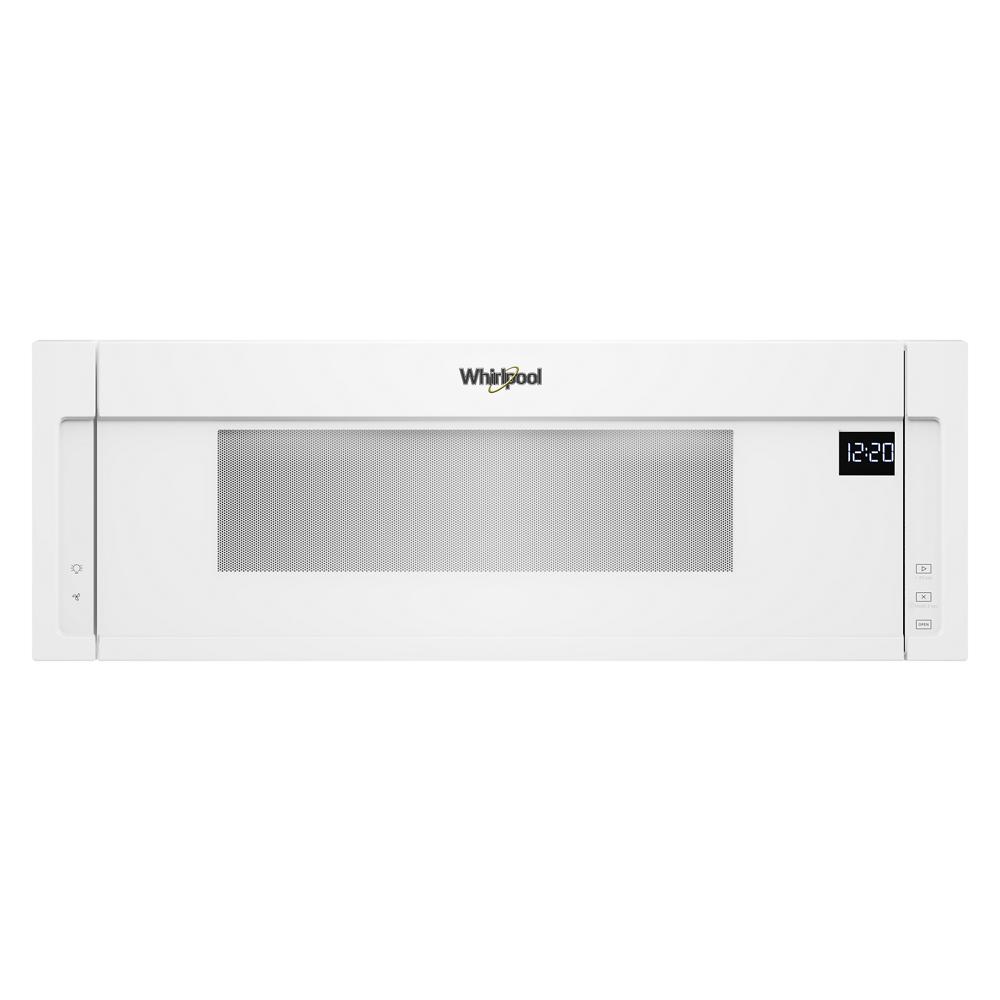 White Whirlpool low profile over-the-range microwave hood combination with digital clock and ventilation, part of Over the Range Microwaves, Kitchen & Kitchenware, All Products, and Appliances collections.