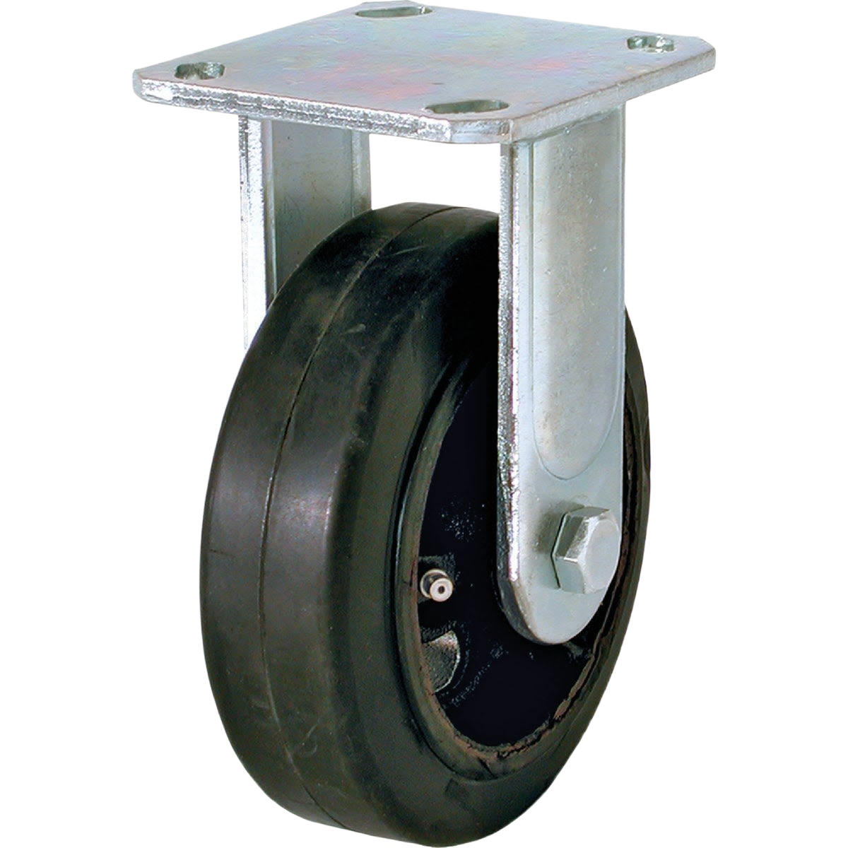 Medium-heavy duty rigid caster with black polypropylene wheel and zinc-plated steel mounting plate for home improvement projects