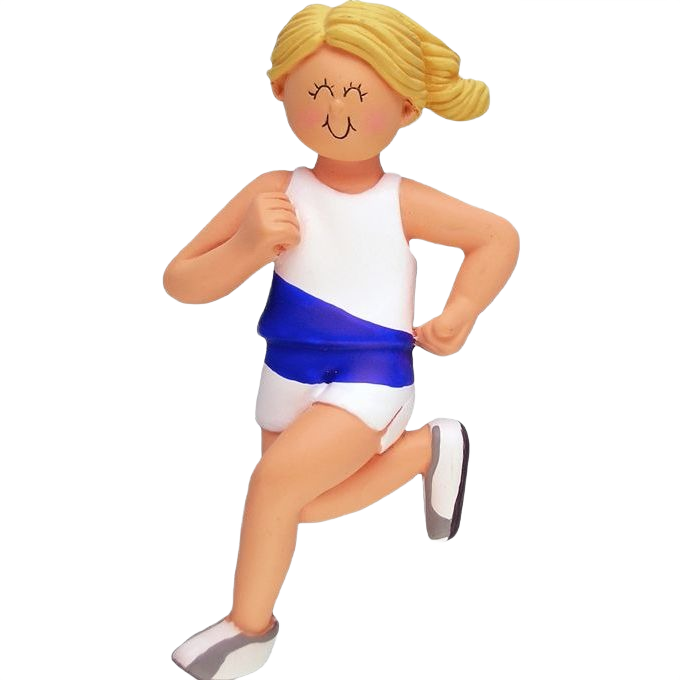 Blonde female runner ornament wearing white and blue outfit for Christmas Ornaments & Tree Decorations under $50 collection