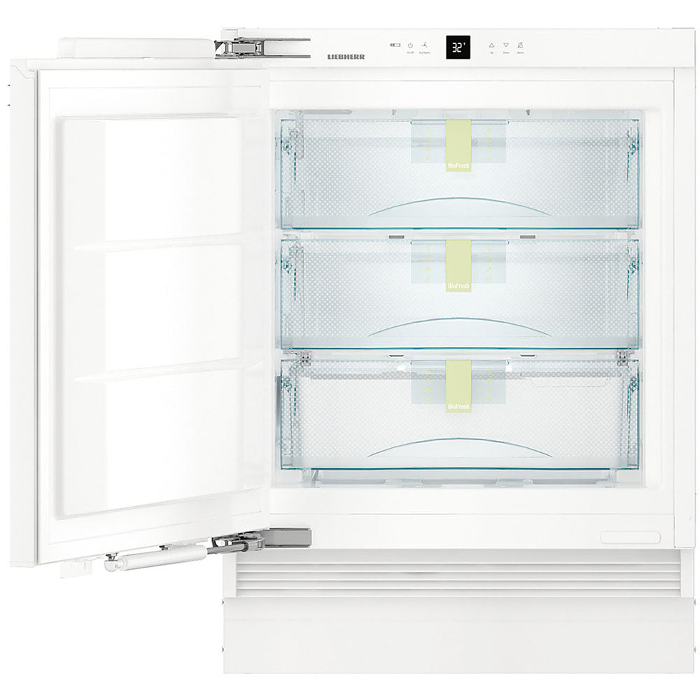 Undercounter refrigerator with reversible door, three transparent BioFresh drawers, digital temperature display in Appliances collection