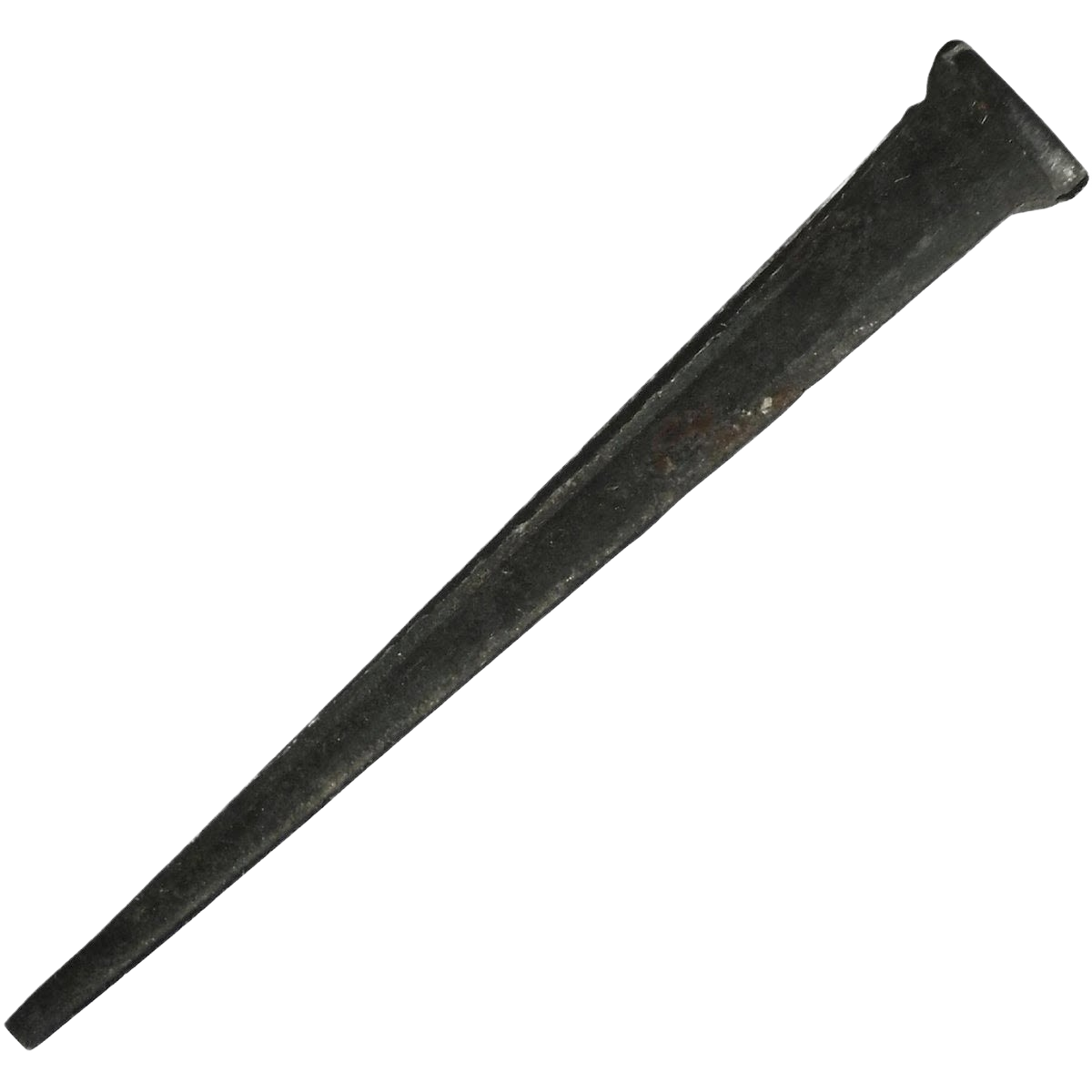 Hardened steel masonry nail with flat head for securing wood to concrete in hardware and fastener collections