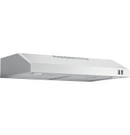 Stainless steel under cabinet range hood with vent controls and modern design for kitchen appliances collection