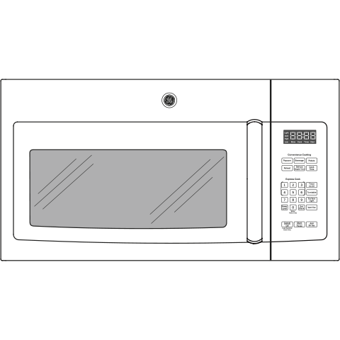 Front view of white over-the-range microwave with digital control panel and window from kitchen appliances collection