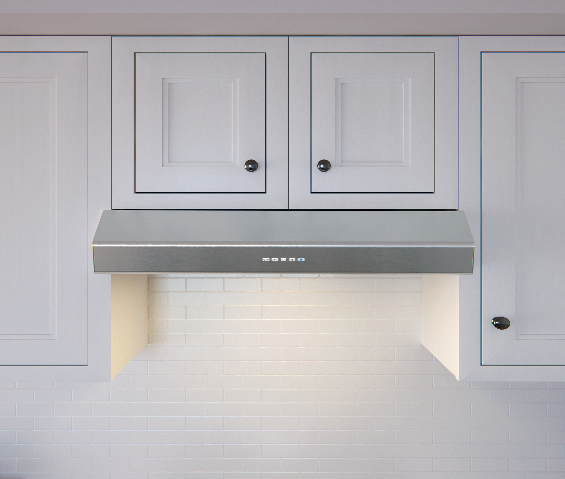 Under cabinet stainless steel range hood with LED lighting, electronic controls, and dishwasher-safe aluminum filters, perfect for kitchen improvement.