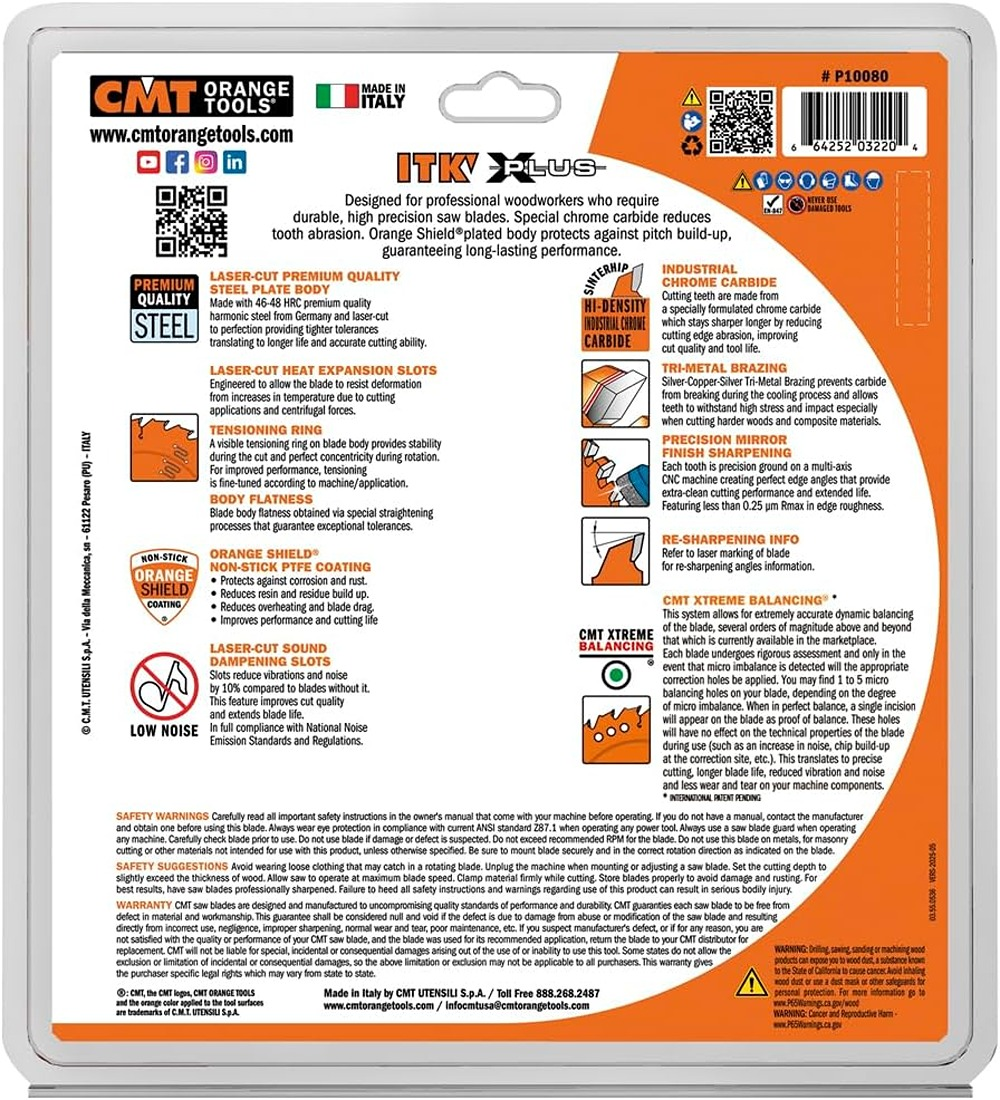CMT Orange Tools 10" 80T Itk-Xplus® Ultra Finish Saw Blade