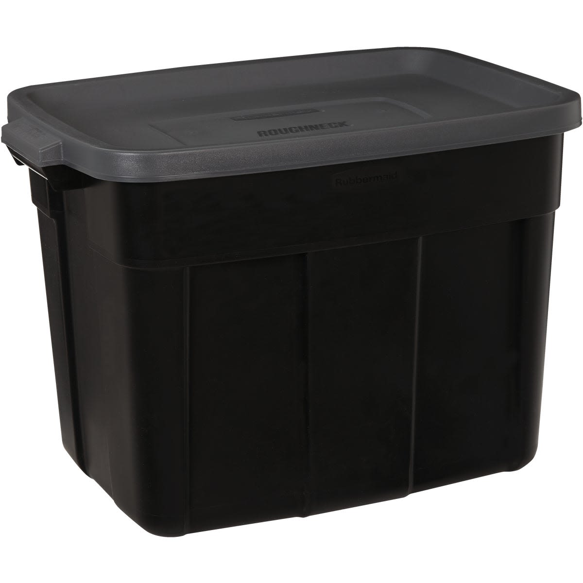 Durable black polyethylene storage tote with secure lid, ideal for home organization and dorm storage solutions under $50.