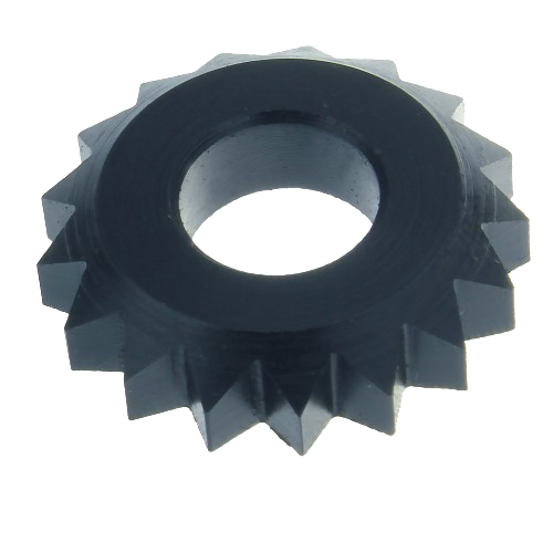 Black 17-tooth spiralling cutter for woodworking tools, suitable for detailed spiral and rope effect carving.