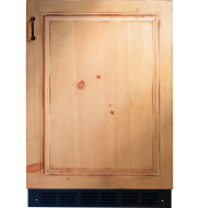 Panel-ready bar refrigerator with natural wood panel front and built-in icemaker in appliances collection