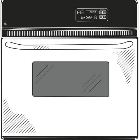 Black and white illustration of a single wall oven with digital control panel from kitchen appliances collection