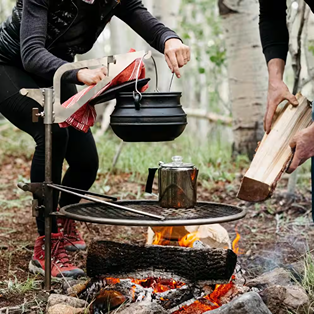Adjustable metal kettle hook for outdoor fire pit cooking in patio furniture and outdoor living setups under $100