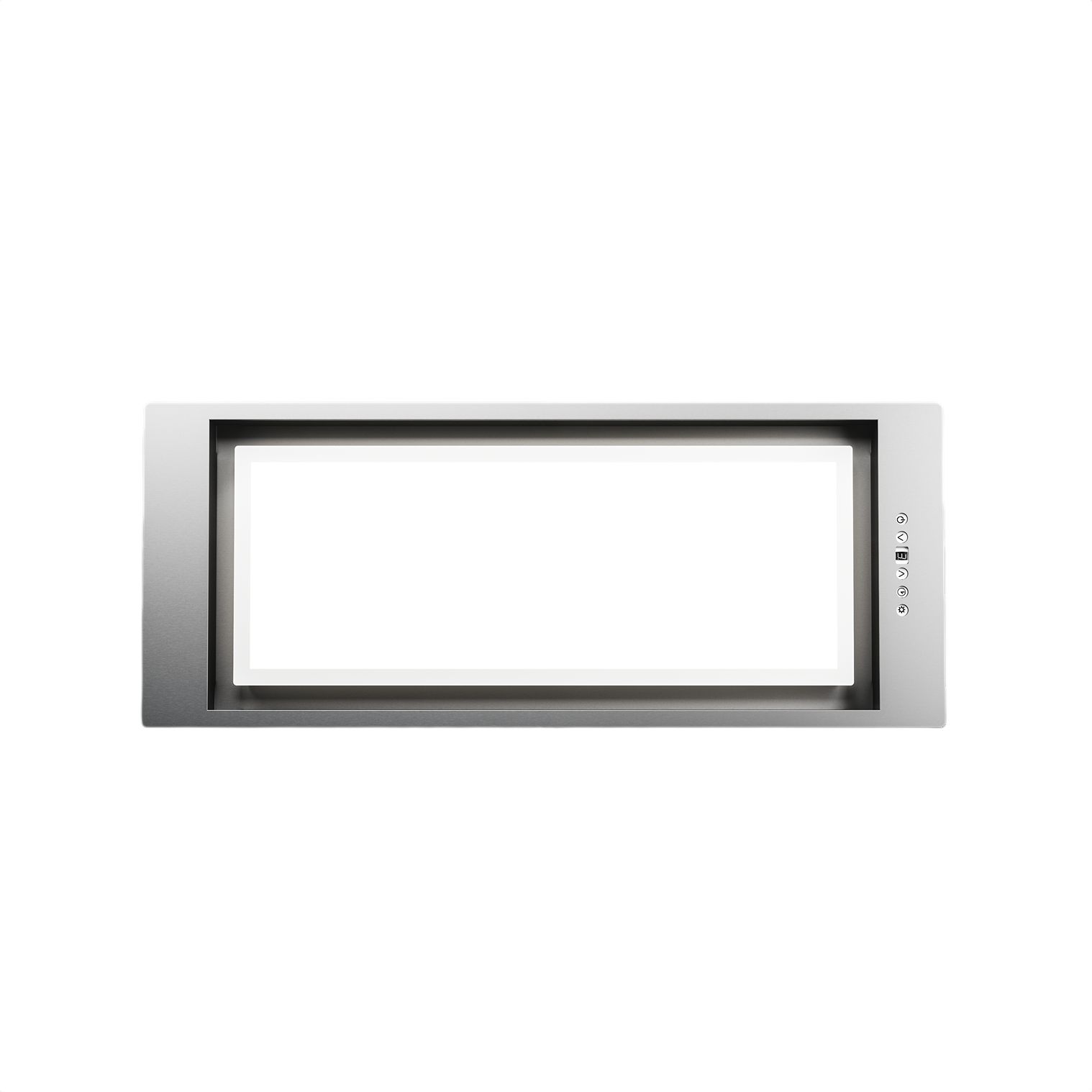 Stainless steel insert range hood with large LED light panel for kitchen ventilation in appliances collection