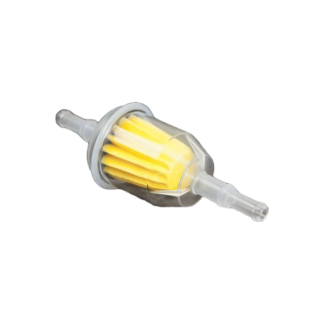 Compact inline fuel filter with yellow pleated element for John Deere parts and lubricants collection under $50