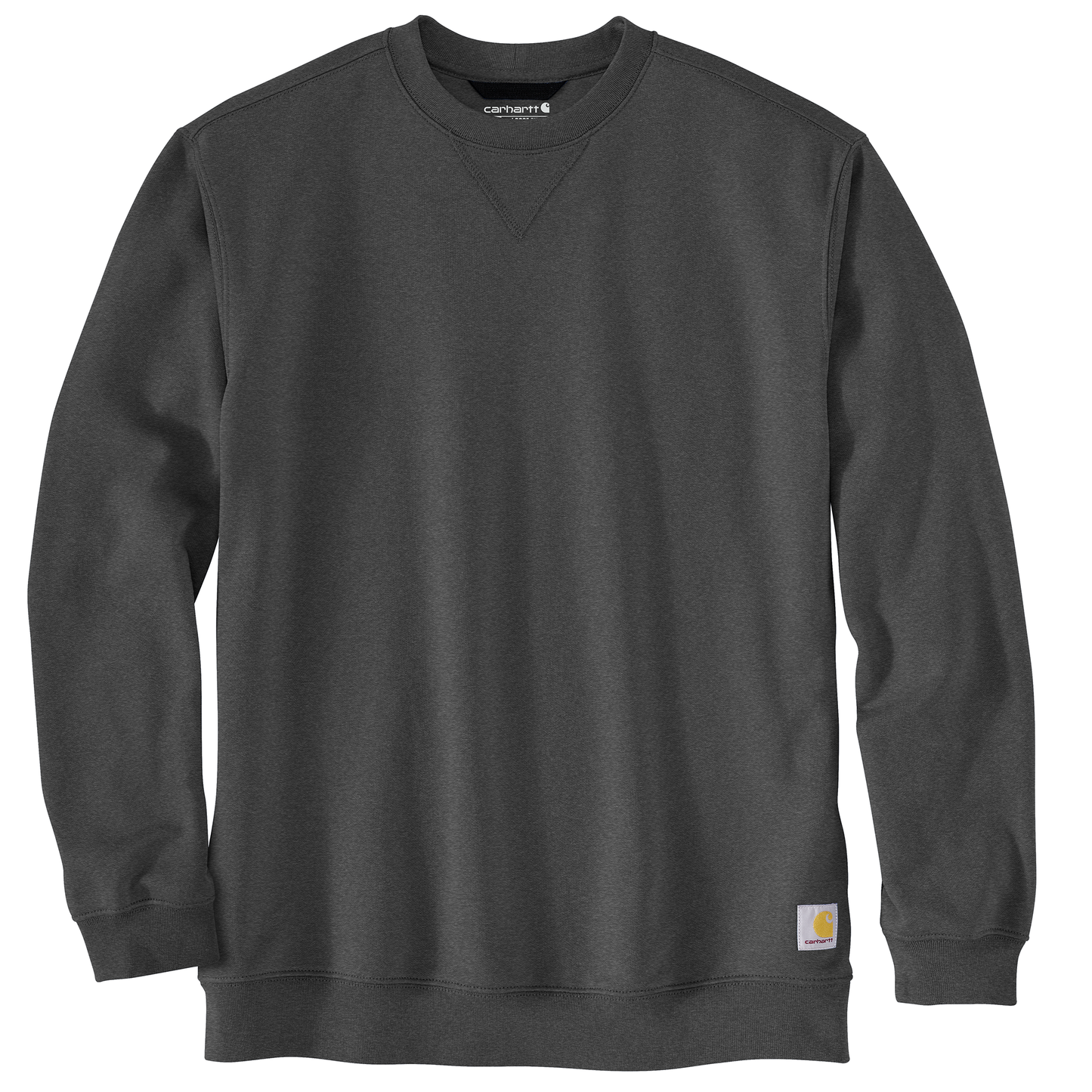 Dark charcoal loose fit midweight crewneck sweatshirt with ribbed cuffs and hem in men's Carhartt clothing collection