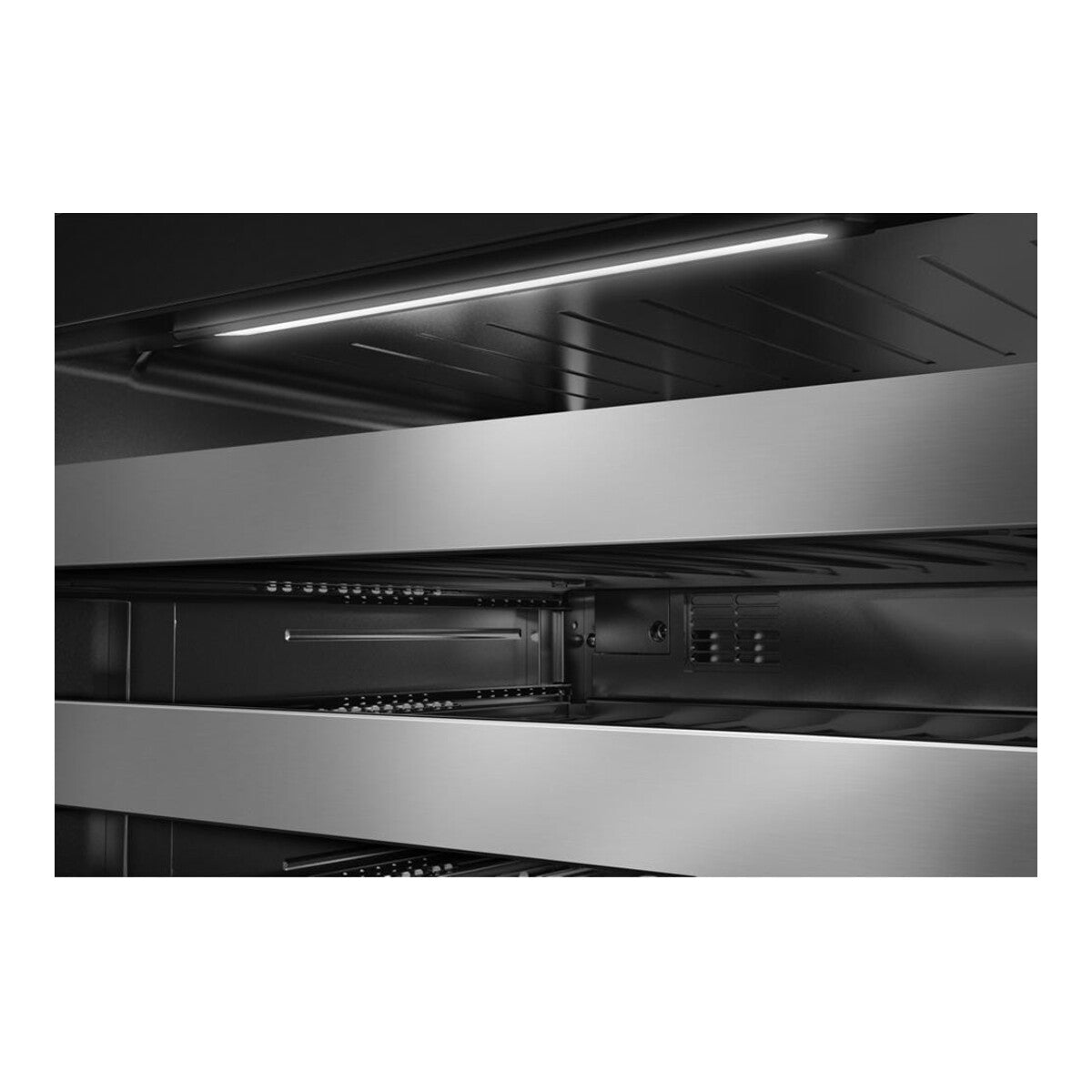 24-Inch Undercounter Wine Cellar with Left Door Swing and 46-Bottle Capacity with Full-Extension Metal-Front Racks in Stainless Steel