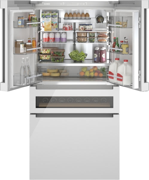 800 Series, French Door Bottom Mount Refrigerator, Glass door, 36'', White, Total No Frost