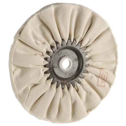 Round cloth buffing wheel with metal center and 1/2 inch hole for polishing and home improvement tools