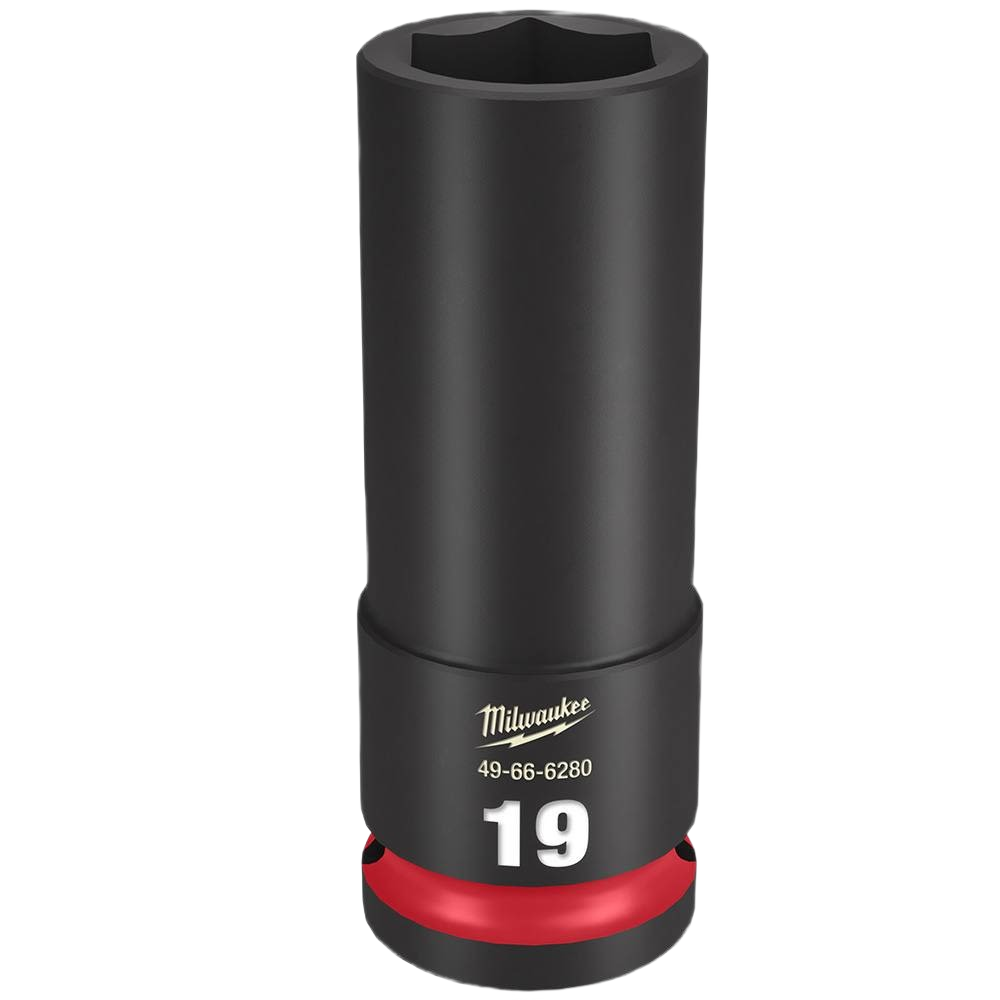 Milwaukee 19mm deep 6-point impact socket with high-strength forged steel for hand tools and home improvement uses