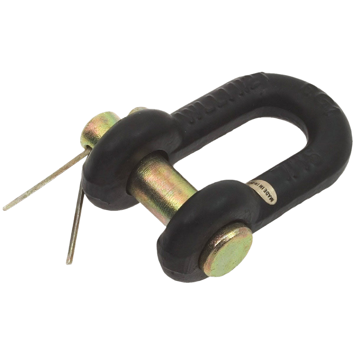 Forged clevis with black powder-coated finish and yellow zinc pin, ideal for home improvement in Parts & Lubricants collection under $50