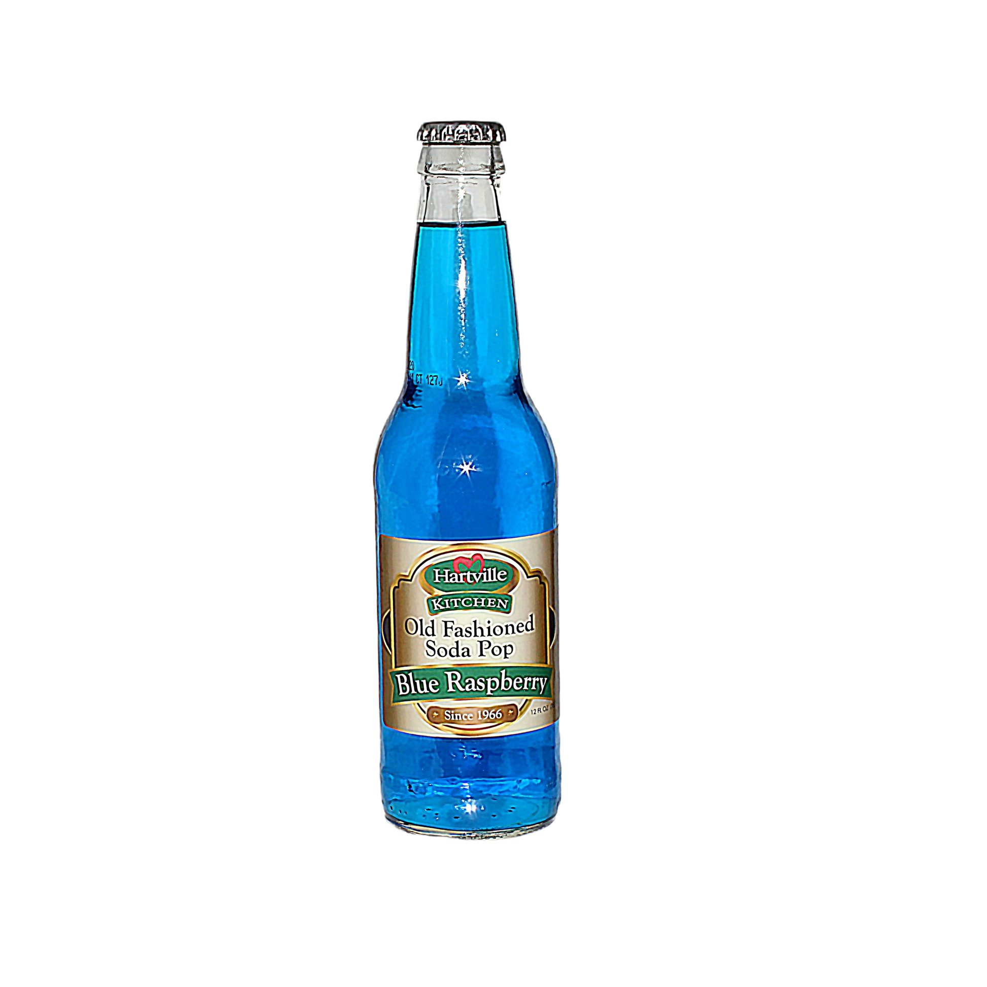 Bottle of Hartville Kitchen blue raspberry soda pop with classic label in drinks and food beverage collections under $50