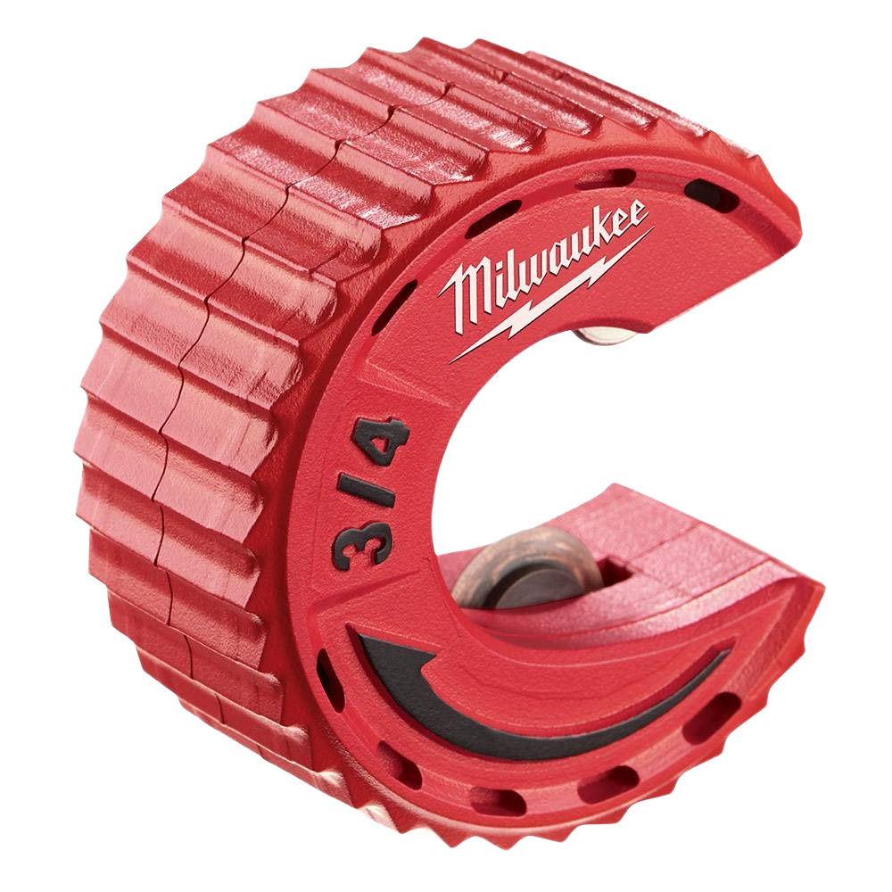 Compact red tubing cutter with textured grip and 3/4 inch cutting capacity for tight spaces in home improvement tools