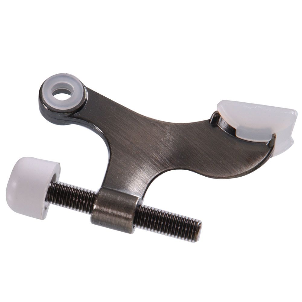 Pewter hinge pin door stop with adjustable screw and rubber tips for door protection in hardware and door accessories collections