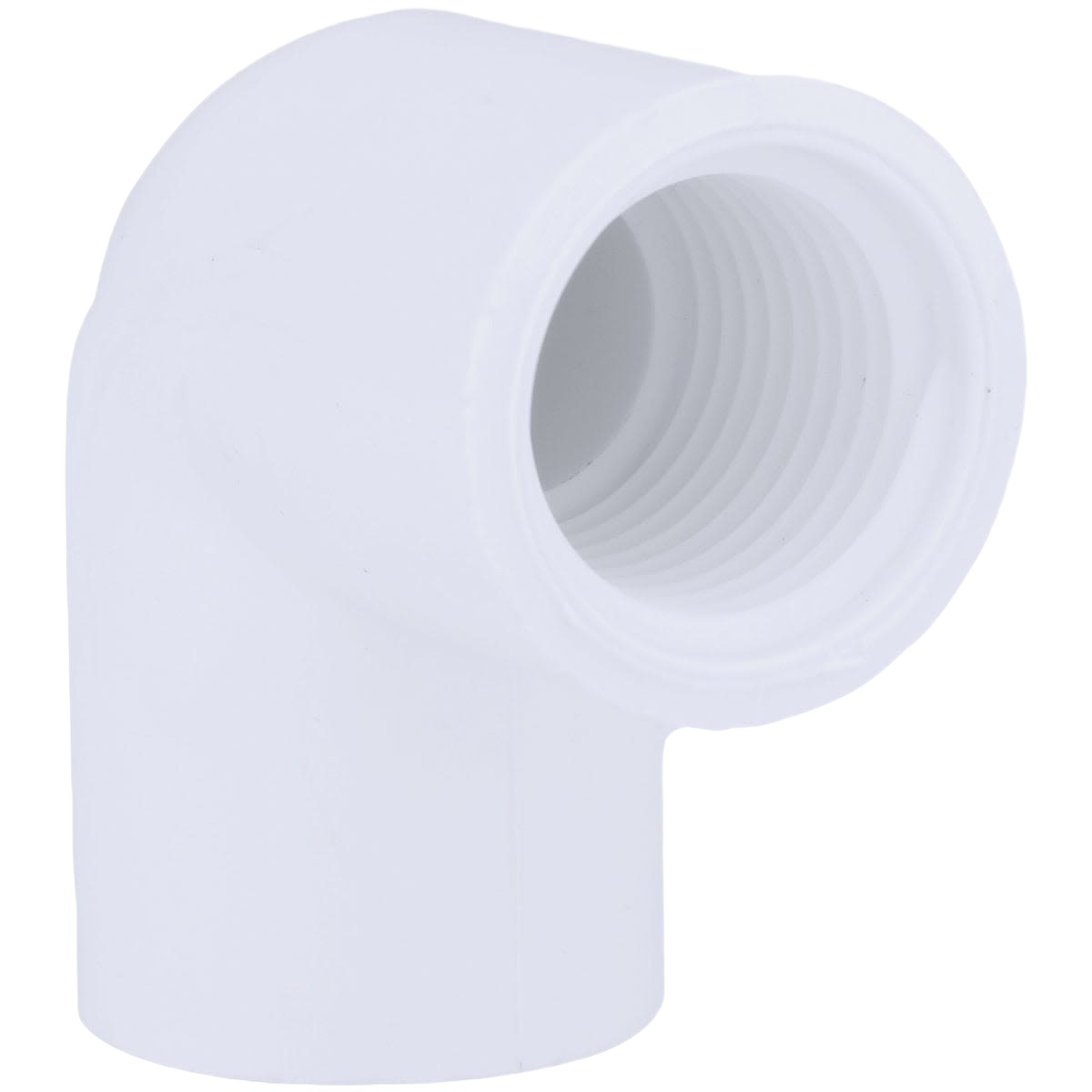 White PVC 90-degree threaded elbow fitting for plumbing in pipes and fittings and home improvement collections